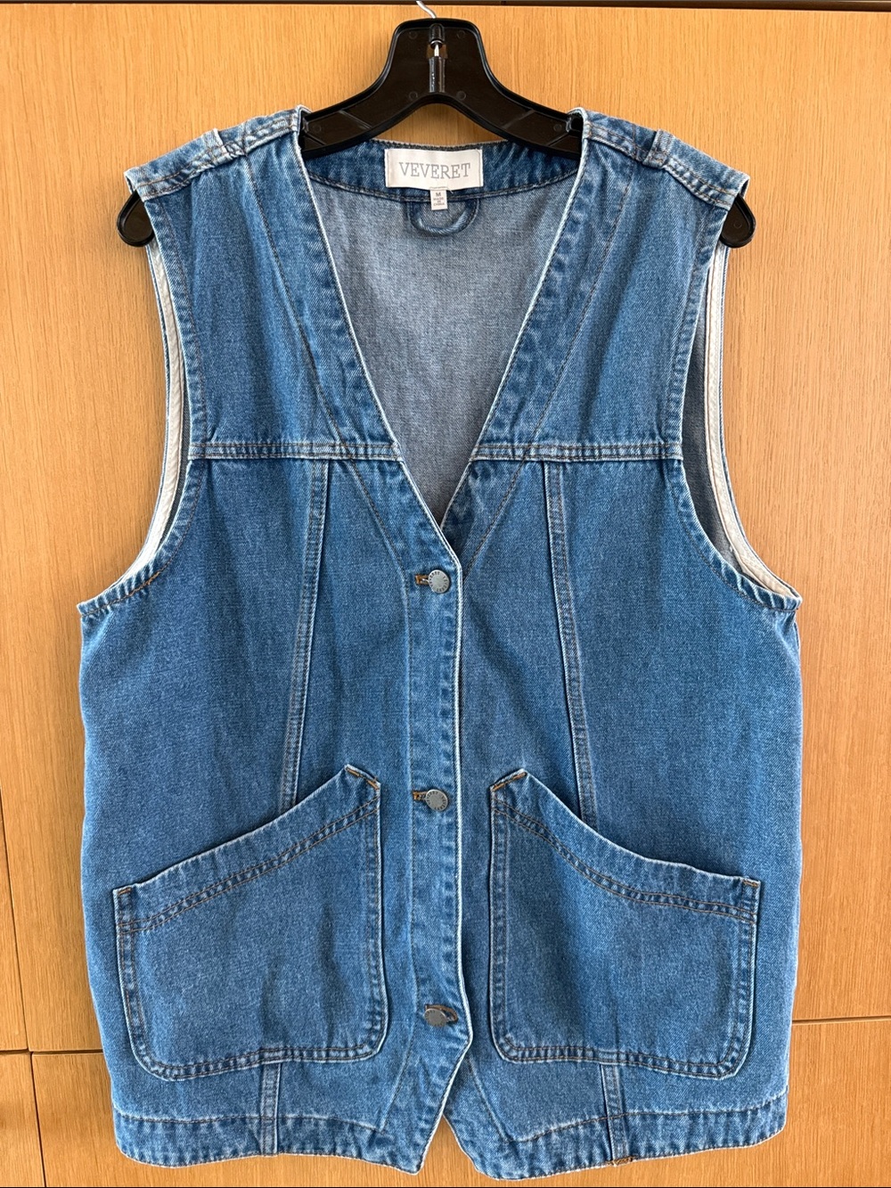 Veveret Oversized Denim Sleeveless Vest Utility Jacket Front Pockets size Medium - Picture 3 of 10